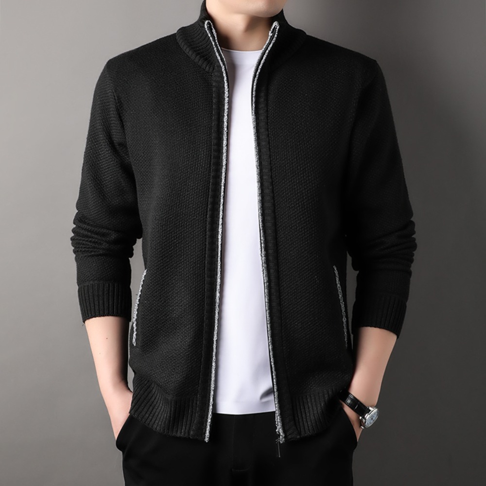 Men's Stand-up Collar Knit Sweater, Autumn Winter Jacket, Slim Cardigan Tops, Solid Color Sweatercoat, Gift for Men's