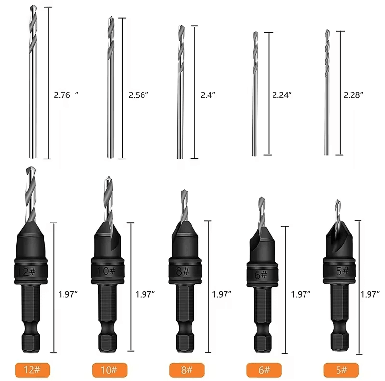 Woodworking Countersink Drill Bit Set – Cone Hole Opener with 5 Replaceable Pilot Drill Bits