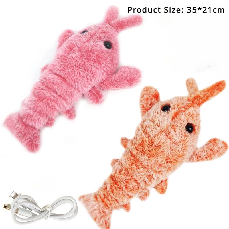 Electric Lobster Cat Toy USB Rechargeable Jumping Shrimp Plush Interactive Pet Toy