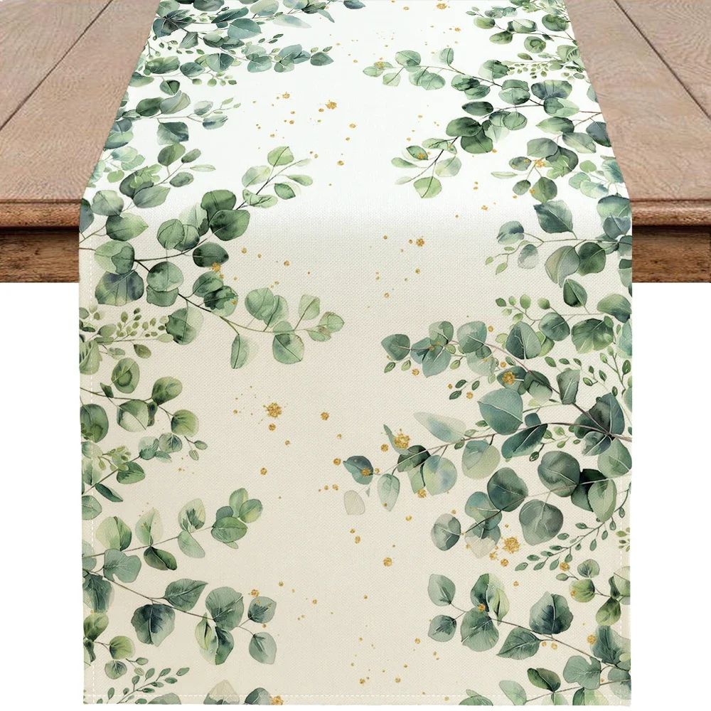 Eucalyptus Leaf Table Runner for Dining Table – Spring Green Botanical Farmhouse Table Decor