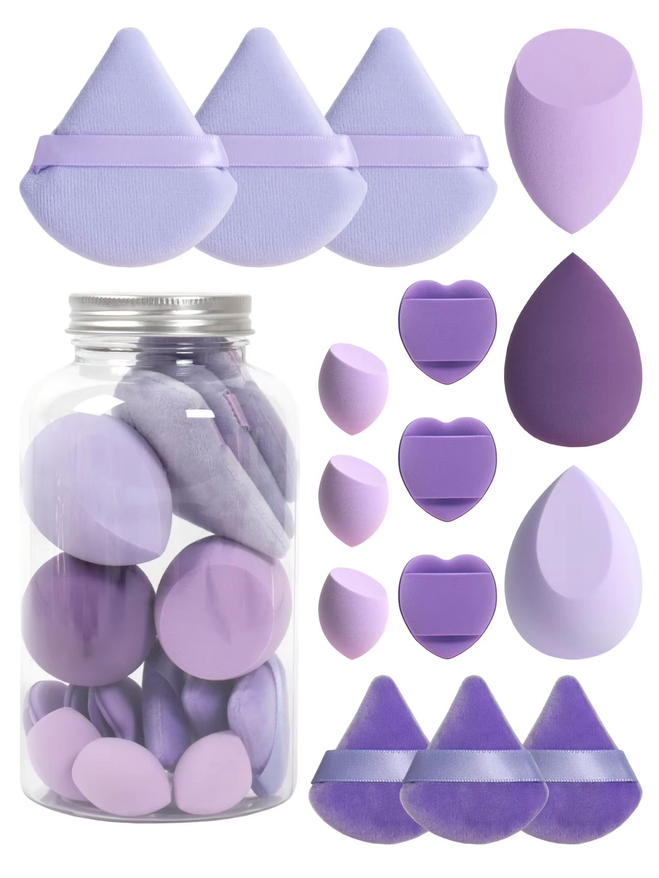 15 Piece Makeup Puff Set with Loose Powder Puffs, Mini Makeup Sponges, and Air Cushion Puffs in Travel Cans
