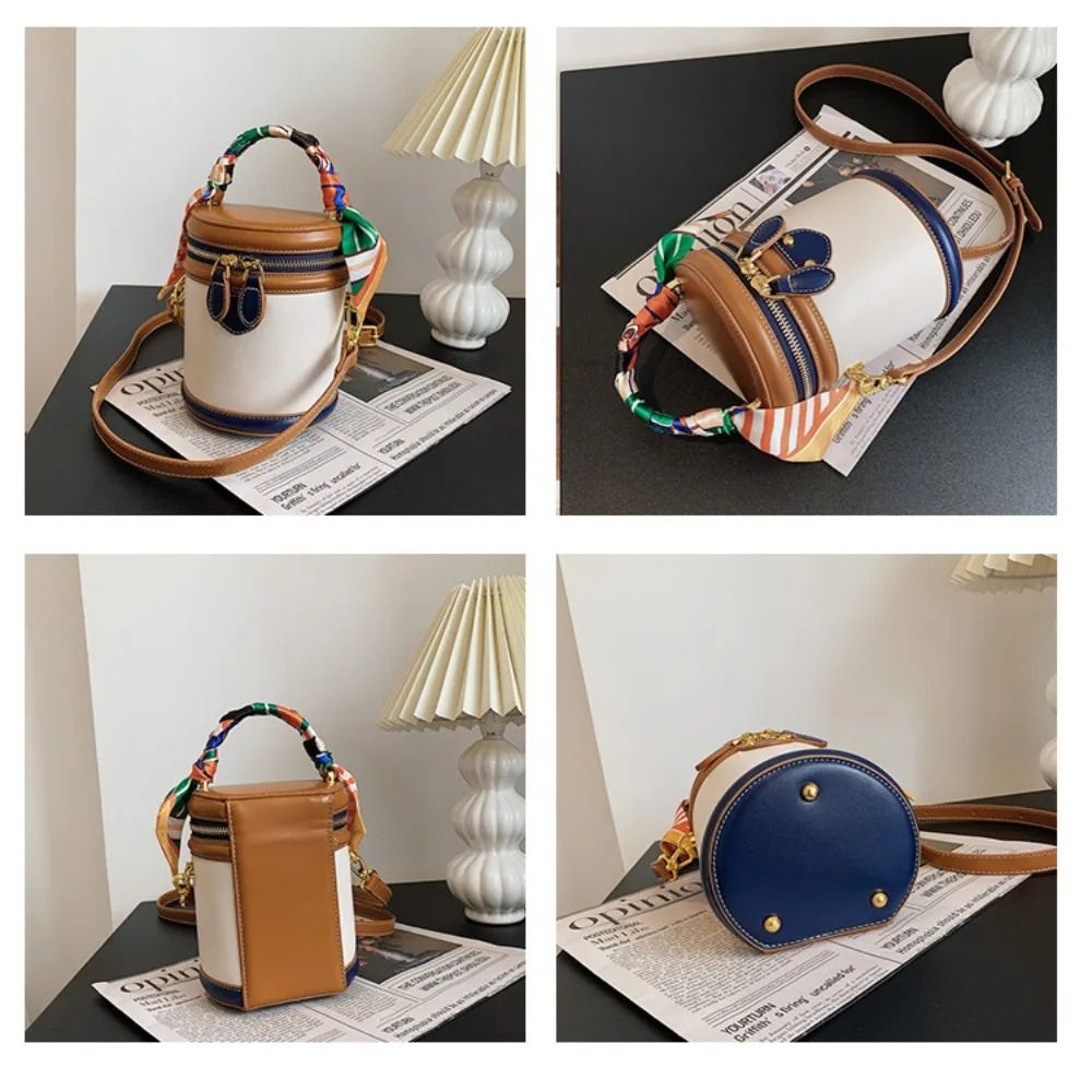 Exquisite Cylinder PU Leather Bucket Bag