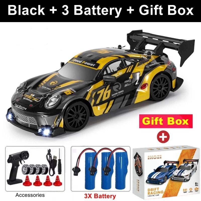 4WD RC Drift Car with LED Lights Rechargeable Remote Control Racing Toy