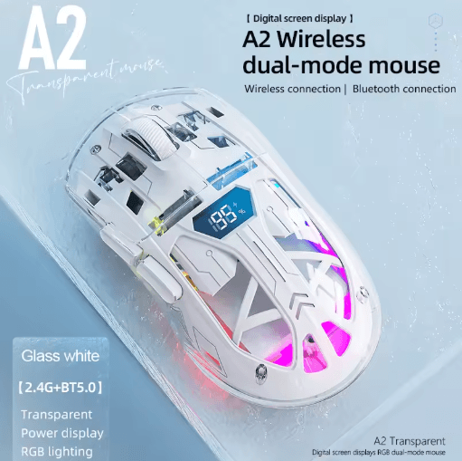 A2 Transparent Digital display RGB Bluetooth Mouse Wireless Dual mode Connection Win Mac