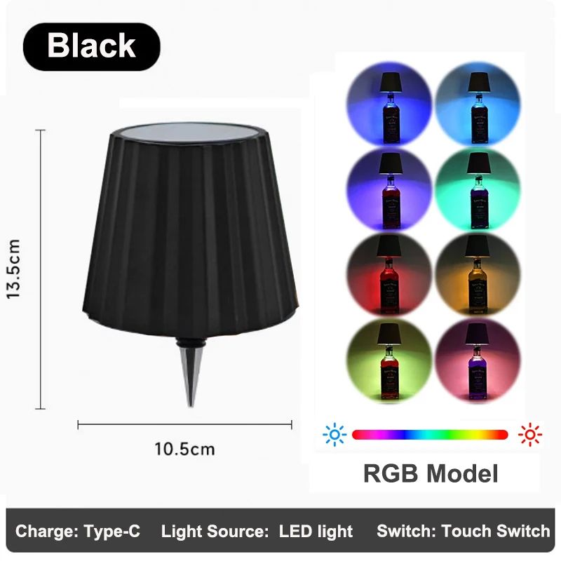 RGB Rechargeable LED Bottle Table Lamp – Touch Control Dimmable Wireless Wine Bottle Light