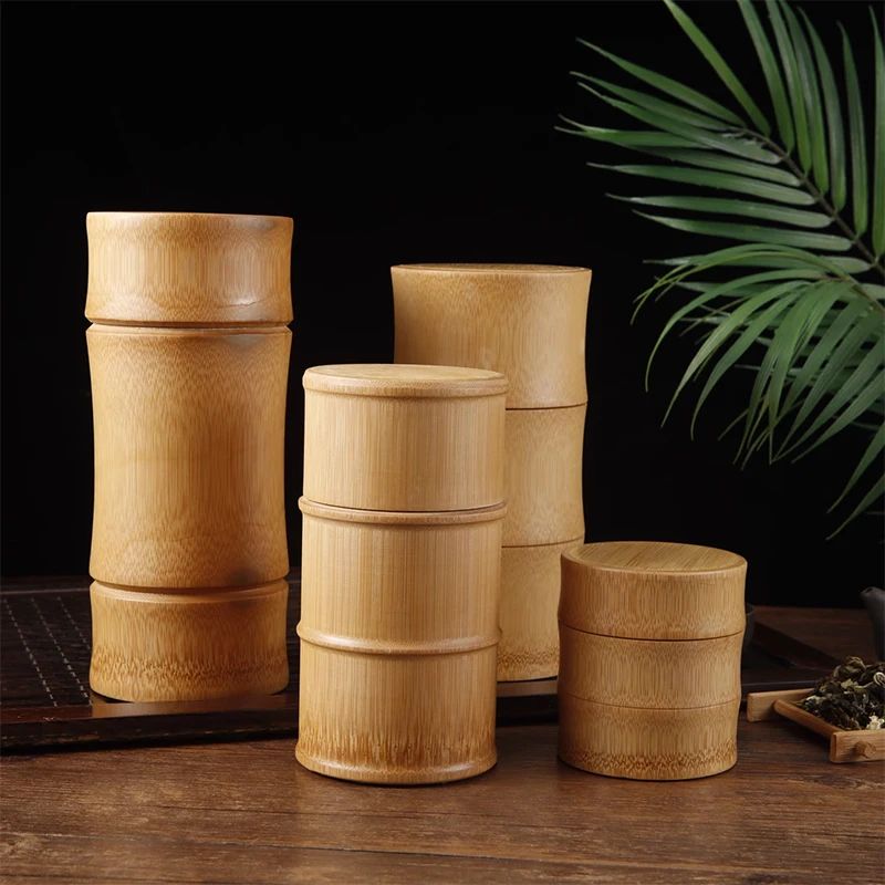 Natural Bamboo Tea Canister Food Storage Jar