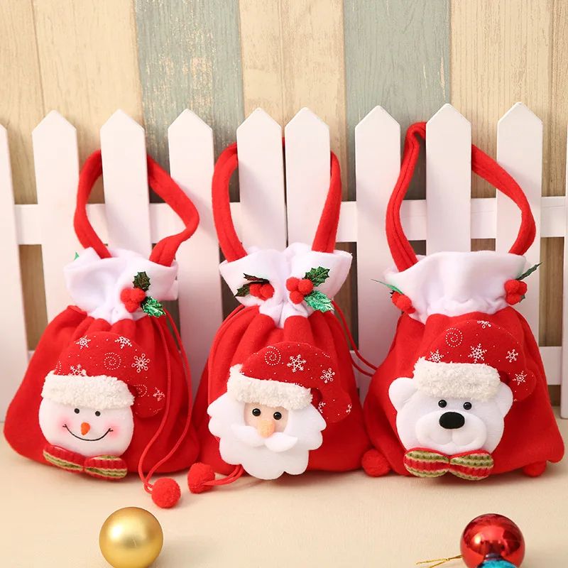 Christmas Drawstring Gift Bags with Handle Set