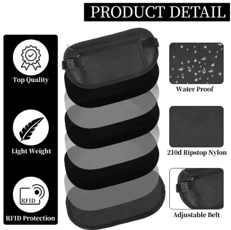 Invisible Running Waist Bag Hidden Travel Money Belt and Security Wallet