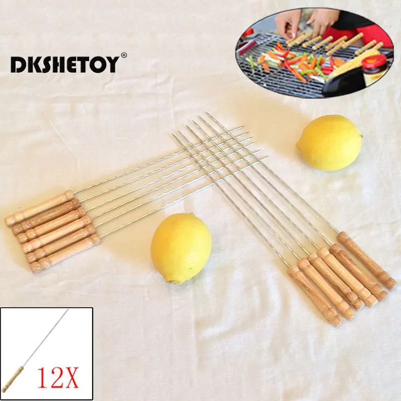 10 Pcs Stainless Steel BBQ Skewers 11.81 in, Reusable Barbecue Pins & Meat Needles for Grill Kebabs, Outdoor Cooking