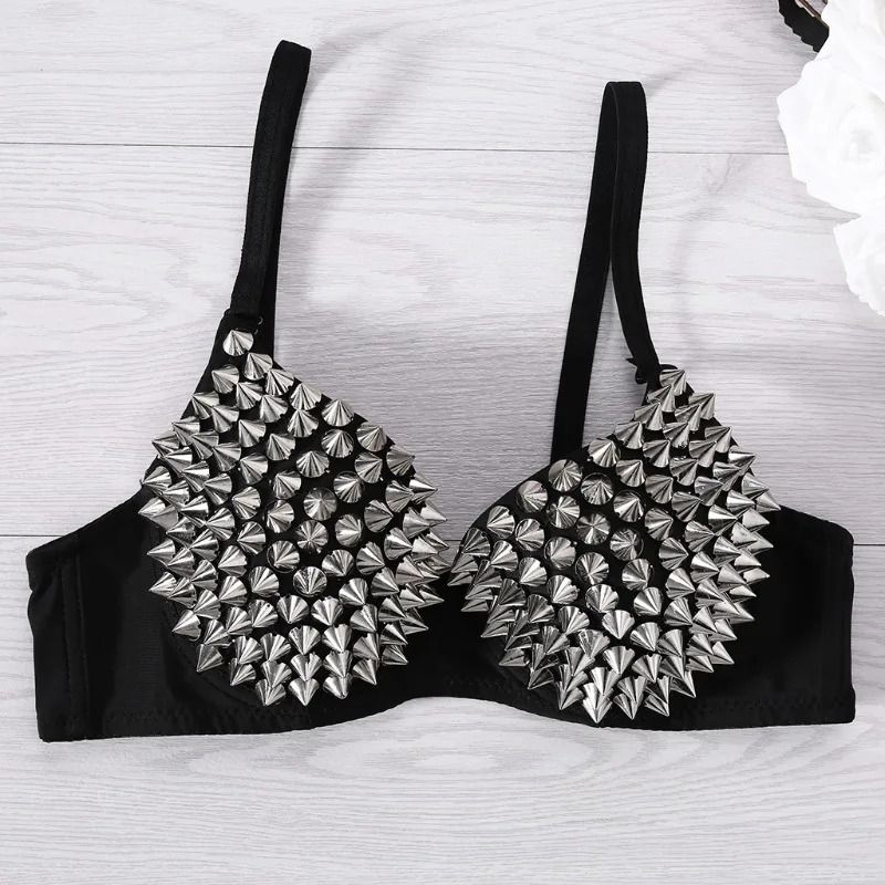 Womens Studded Wireless Bra Steampunk Party Top Lingerie