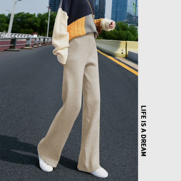 High Waist Straight Pants Casual, Pants Autumn and Winter Knit Sweater, Wide Legs Women Wear Loose Mop Slim
