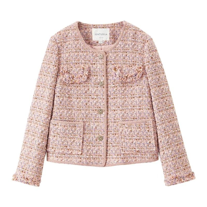 Elegant Textured Tweed Winter Jacket
