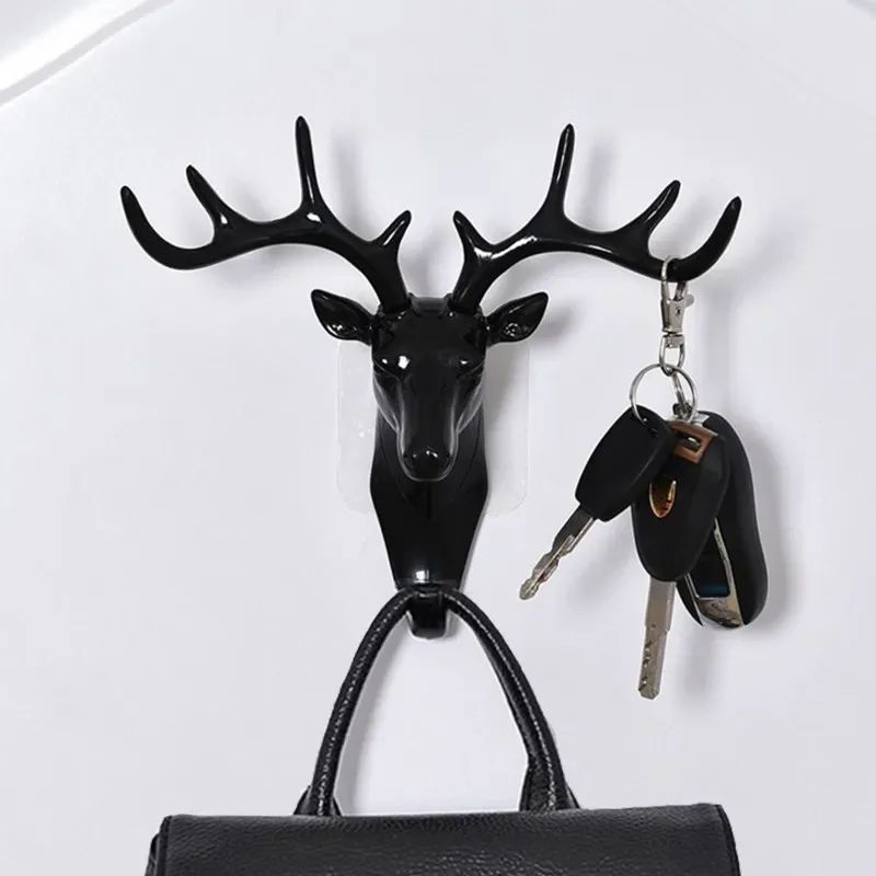 Black Vintage Deer Head Wall Hook Antler Hanger Rack