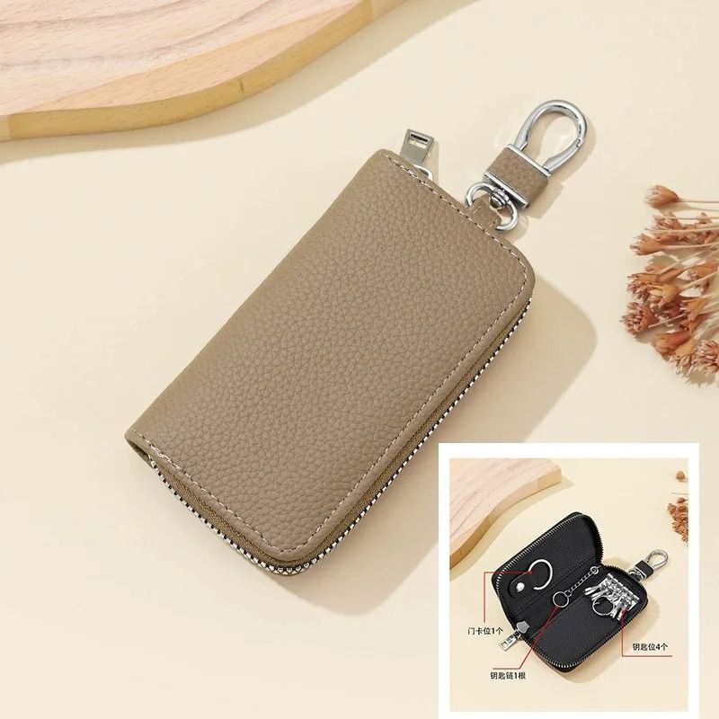 Mens Waist Key Pouch Large Capacity PU Leather Zipper Key Holder