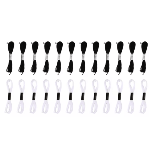 Cross Stitch Embroidery Thread Set – 24 Skeins Black & White Floss for DIY Sewing Crafts