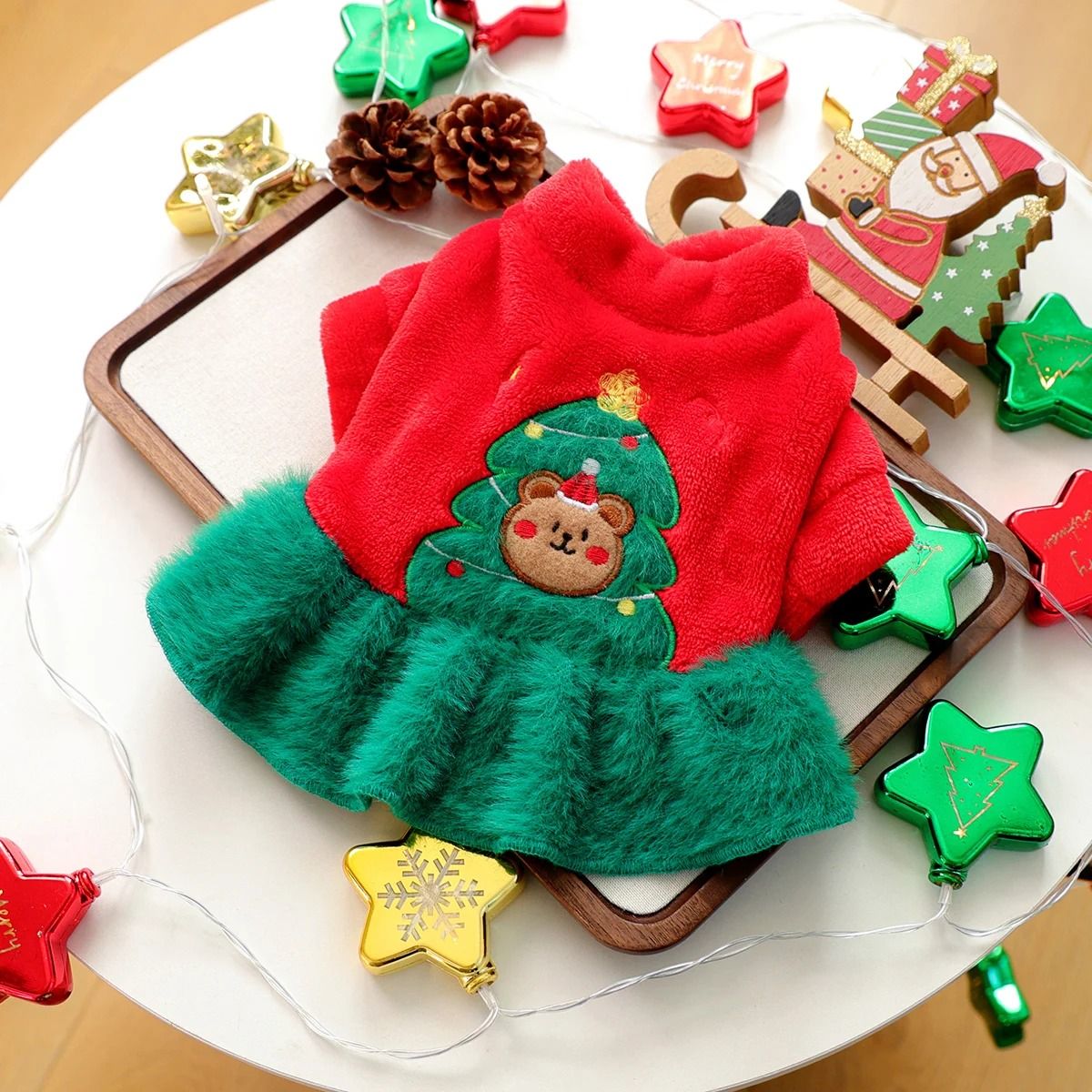 Christmas Bear Skirt Pet Dress for Cozy Holiday Warmth
