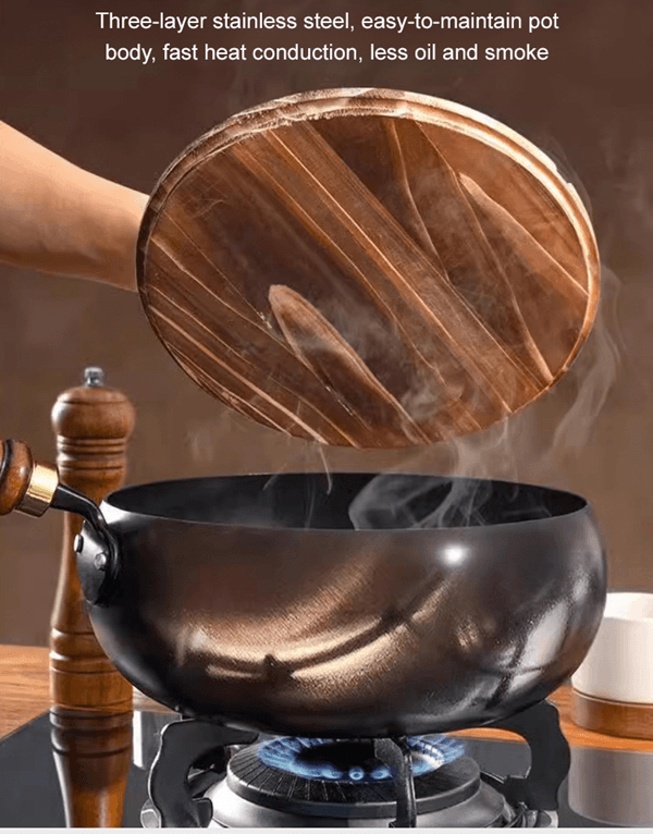 Big Belly Cast Iron Deep Pan with Lid Uncoated Iron Pan
