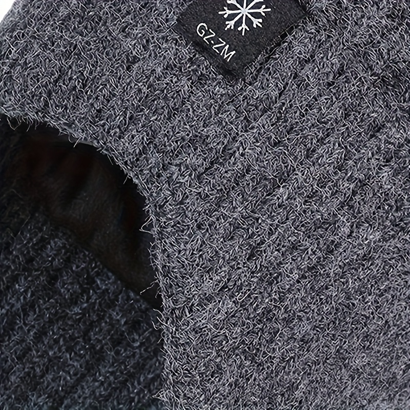 Thermal Ear Protection Knit Hat for Men Warm Wool Winter Beanie with Snowflake Design