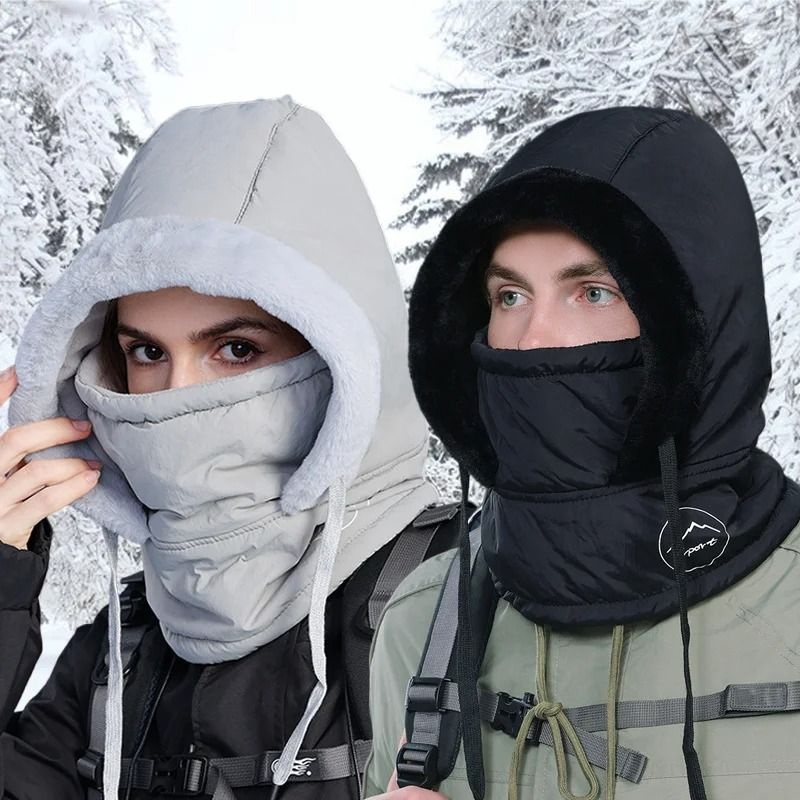 Unisex Plush Balaclava Hat Winter Warm Knitted Neck Scarf with Face Mask