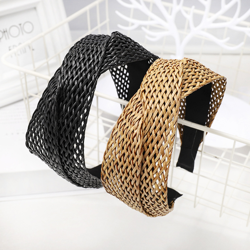 Weaving Cross Hair Hoop, Beach Style Straw Headband, Wide-Brimmed Headwear
