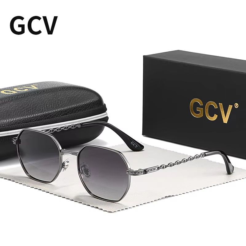 GCV Retro Women's Rectangular Metal Frame Sunglasses with Polaroid Lenses