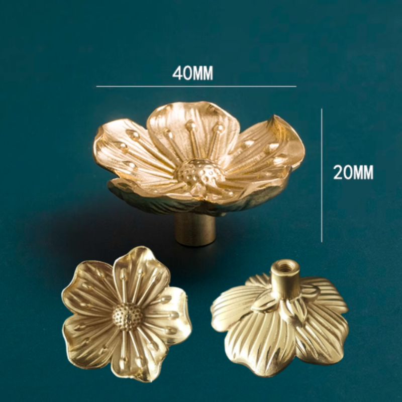 Solid Brass Flower Cabinet Knob Single Hole Vintage Drawer Pull