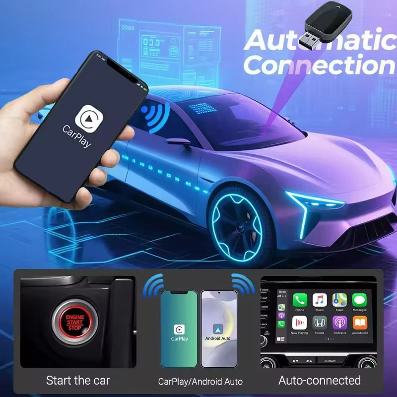 Wireless CarPlay and Android Auto Adapter Low Latency 5GHz Plug and Play
