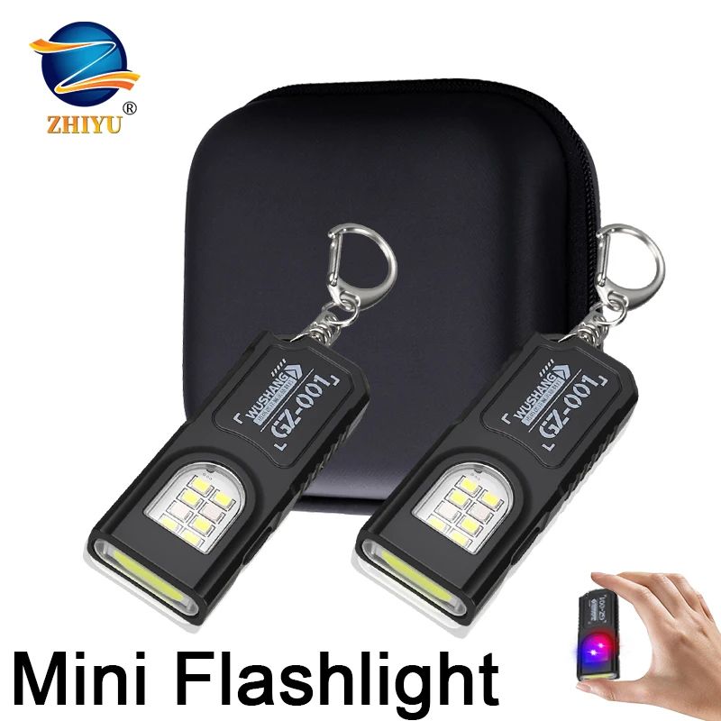 Mini COB LED Keychain Flashlight USB Rechargeable – Waterproof Pocket Work Light Keyring Lamp for Camping, Walking & EDC