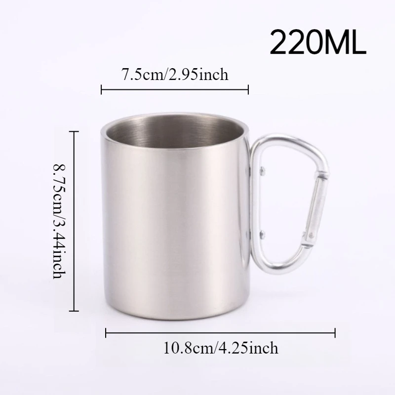 Stainless Steel Camping Mug with Carabiner Handle Portable Travel Cup for Hiking and Outdoor Use