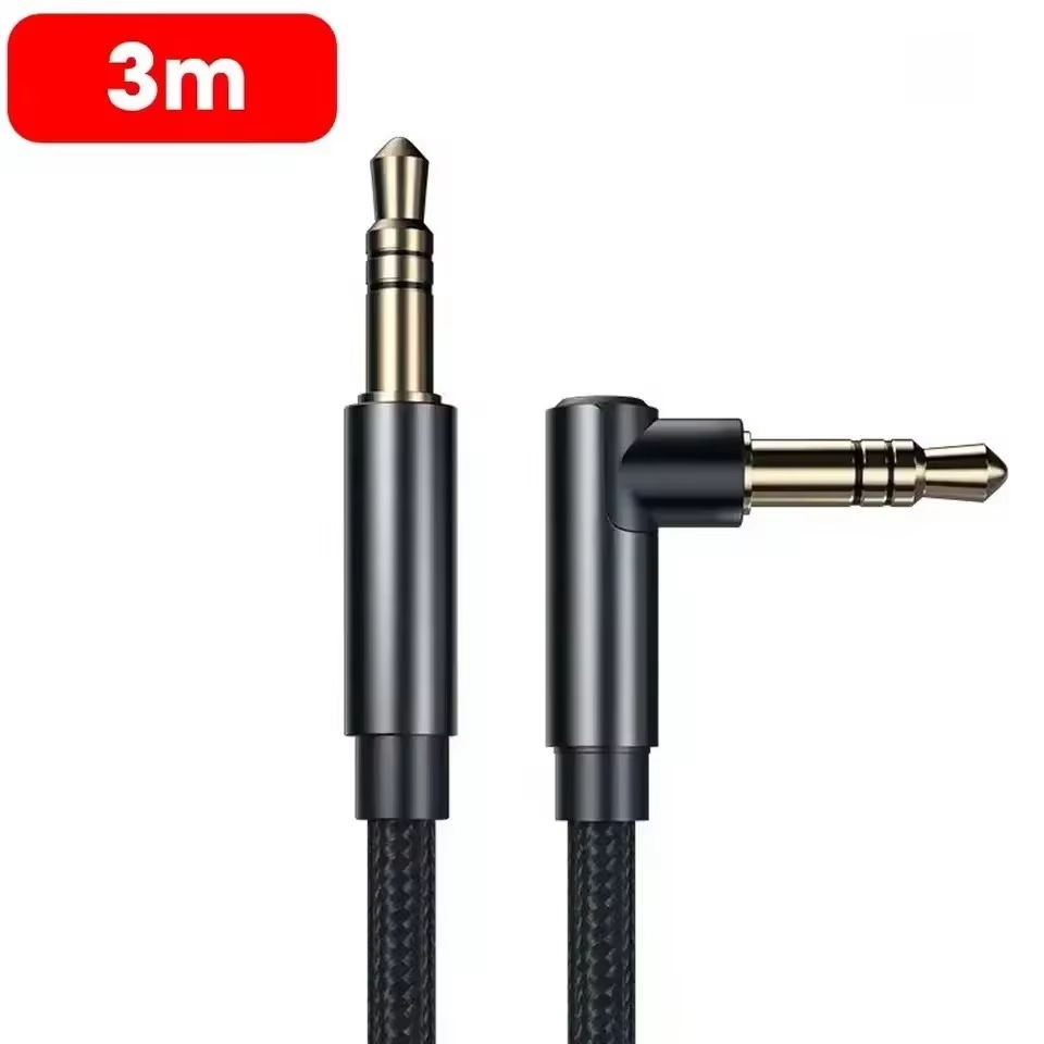 90° Elbow 3.5mm Audio Aux Cable Male-to-Male Stereo Wire