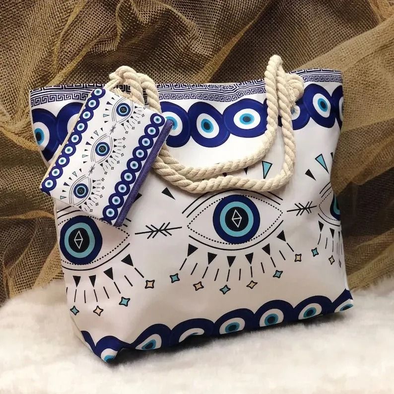 Evil Eye Large Capacity Beach Tote Shoulder Bag for Travel and Seaside