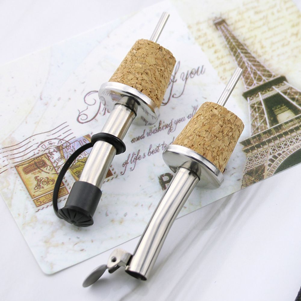 Wooden Cork Red Bottle Stopper Wine Olive Oil Pourer Spout Bar Accessories