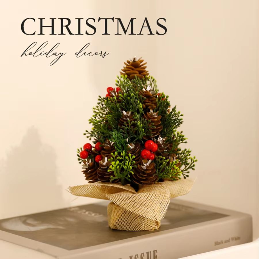 Mini Small Christmas Tree Tabletop Ornament – Festive Desk Decoration for Holiday Decor