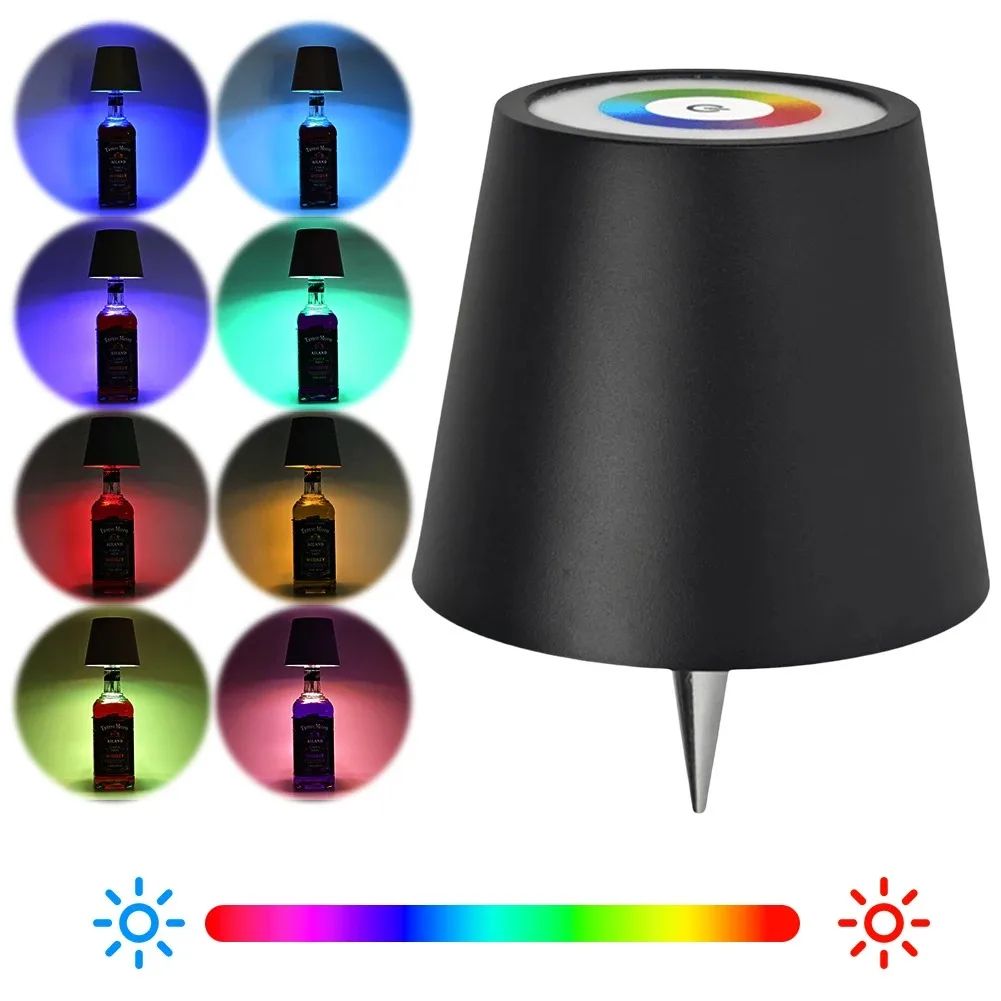 Rechargeable LED Wine Bottle Table Lamp with Touch Control & RGB Dimmable Light for Restaurants and Outdoor Parties
