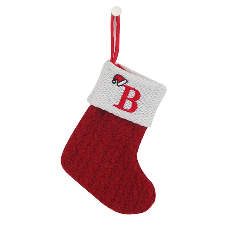 Cozy Knitted Mini Christmas Stocking with A–Z Letter, Snowflake Design & Hanging Loop