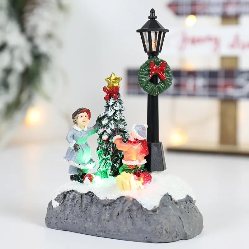 Elegant Resin Christmas Village Ornaments – Santa Claus & Snowy Microlandscape Decor