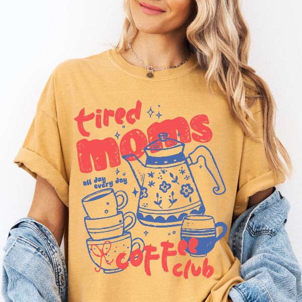 Tired Moms Coffee Club Shirt Funny Mom Coffee Lover Graphic Tee Cute Outfit