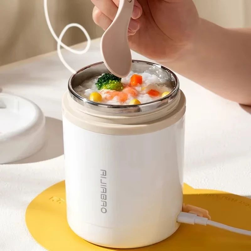 600ML (20.29 fl oz) USB Electric Lunch Box Portable Stainless Steel Food Warmer with Multi Voltage Heating (5V / 12V / 2