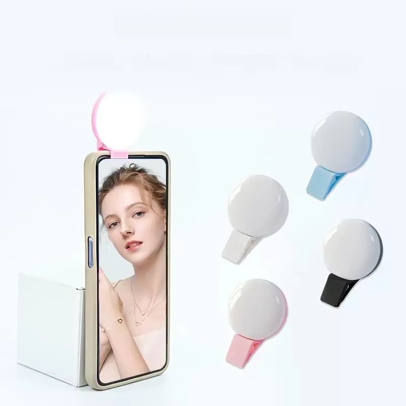 Portable LED Selfie Ring Light Clip On Phone Camera Light with Adjustable Brightness