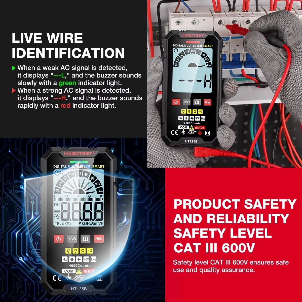 HABOTEST HT125 Smart Multimeter 600V AC DC True RMS Digital Tester
