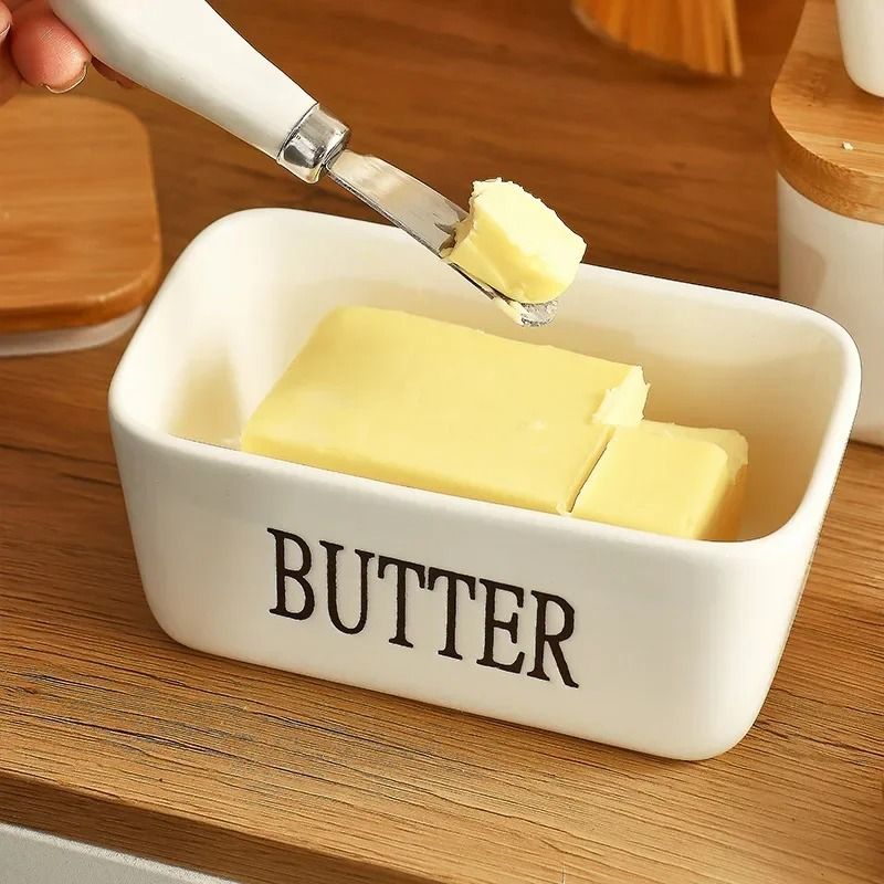 Artisan Ceramic Butter Keeper with Bamboo Lid
