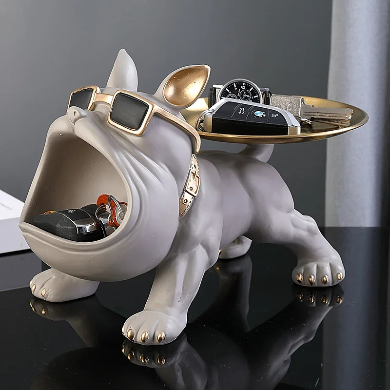 Home Decor Bulldog Sculpture, Animal Ornament Key Storage Figurine