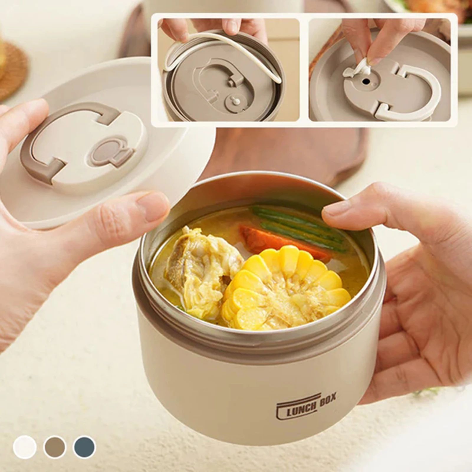 Stainless Steel Leakproof Lunch Box – Insulated Thermal Food Container with Folding Handle