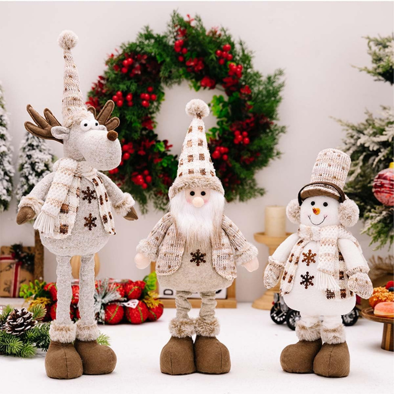 Christmas Decorations Adjustable Extendable Santa Snowman Reindeer Plush Dolls for Home Tabletop Ornaments