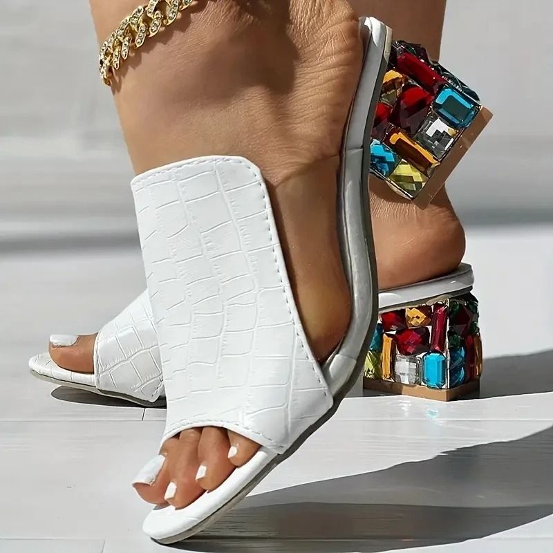Crystal Glow Square Heel Sandals for Women