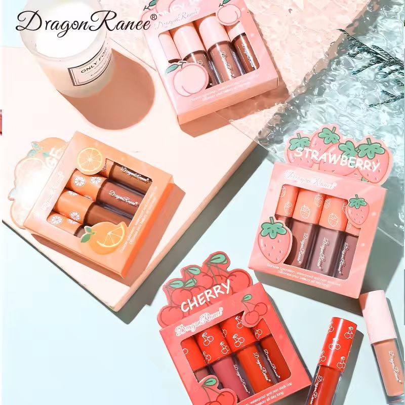 4-Piece Mini Velvet Matte Lip Gloss Set Long-Lasting Lightweight Lip Tint