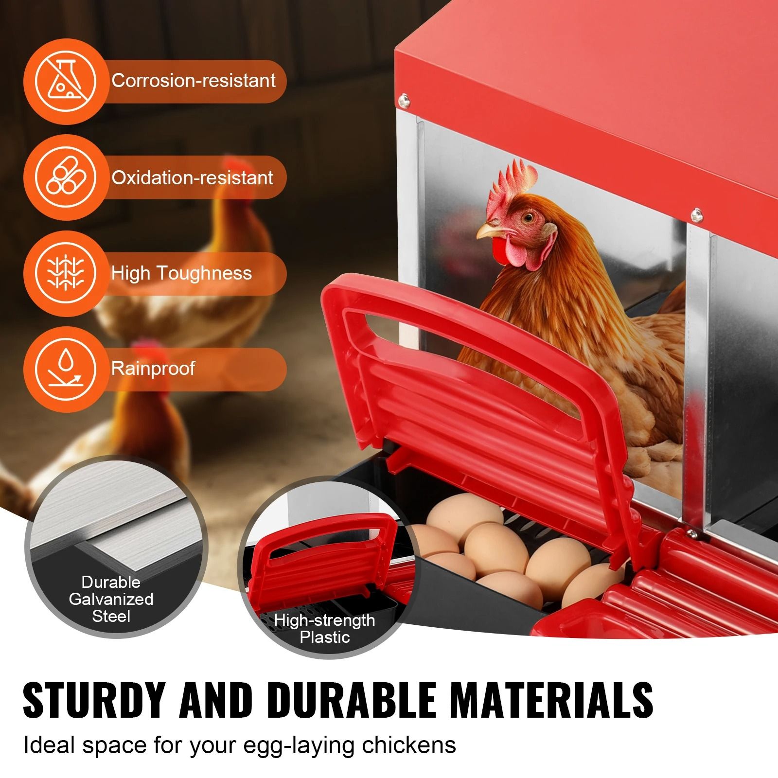 Large Capacity Metal Chicken Nesting Boxes with Removable Trays and Easy-Clean Design