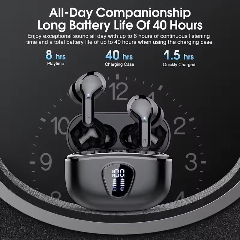 Wireless Earbuds with LED Display Noise Cancelling and Waterproof Design