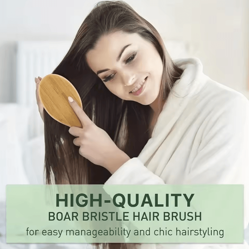Natural Boar Bristle Hair Brush with Bamboo Handle – Anti-Static Scalp Massage and Detangling Comb