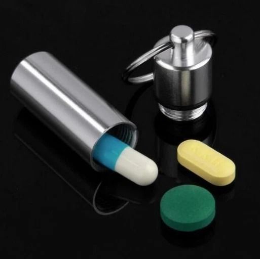 Waterproof Pill Holder Keychain Stainless Steel Pill Case Travel Container